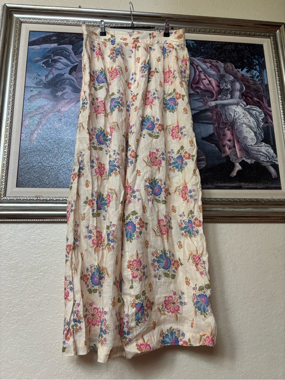 Spell Cream Solstice Linen Pant with Pink and Blue Floral Print